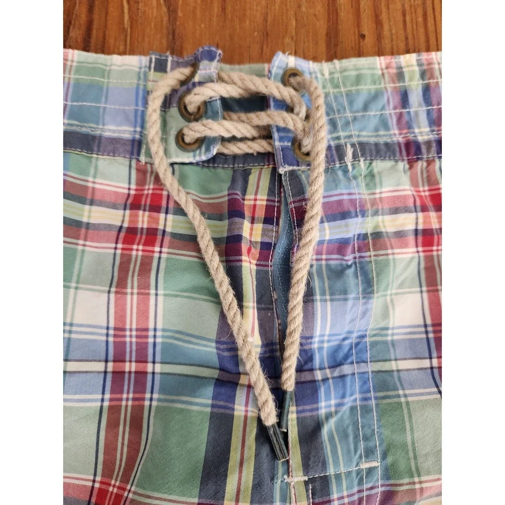 Polo Ralph‎ Lauren Blue Green Plaid Swim Trunks Shorts Mesh Yellow Pony Lrg Vtg